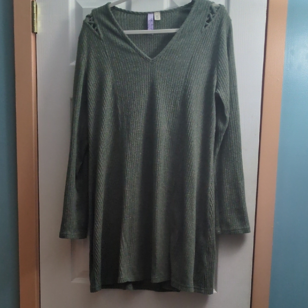 Vintage Green Ribbed Long Sleeve Top